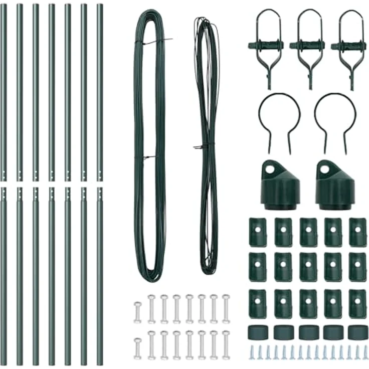 vidaXL Zaunpfosten Set 7 Stück, grüner verzinkter Stahl Ø32 mm, 210 cm hoch, wetterbeständig und rostfrei – Bild 3