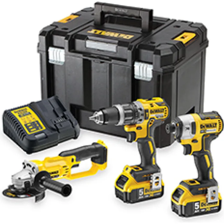 DEWALT 18V COMBO KIT DCK383P2T (bestehend aus DCD796, DCF887, DCG412, 2x5.0Ah Akku, Ladegerät, TSTAK)