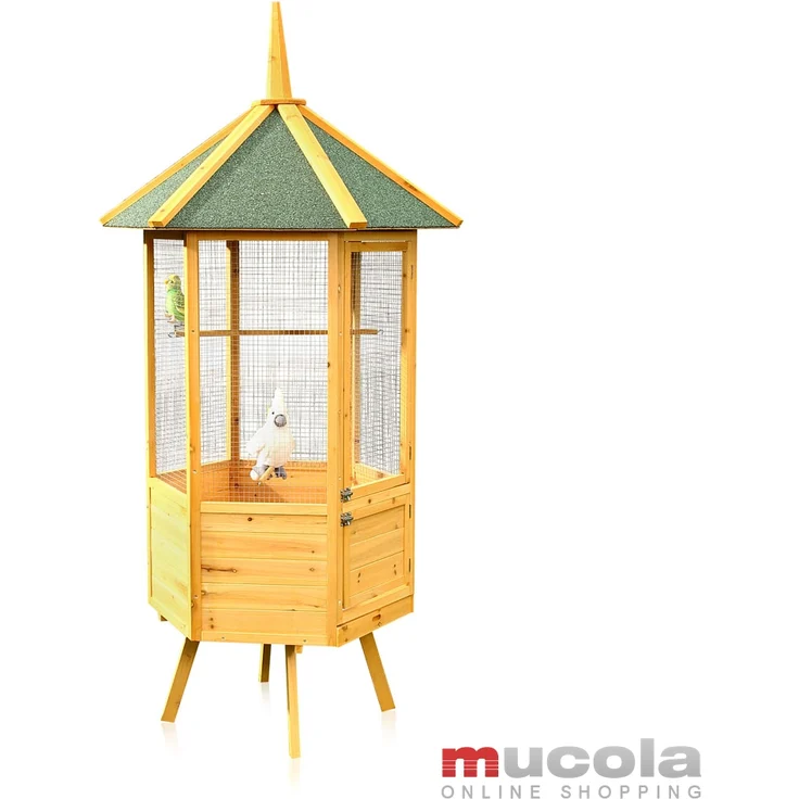 Vogelvoliere Voliere Vogelkäfig XXL 6-Eck Vogelhaus Vogel Käfig Haus Holz – Bild 1