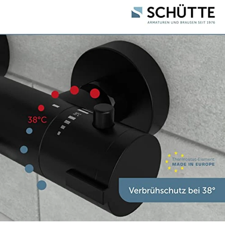 Schütte London Thermostatische Badarmatur, Hartafstand 150 mm, Zwart Mat, mit Eco-Stopp-Funktion und Temperatursperre – Bild 3
