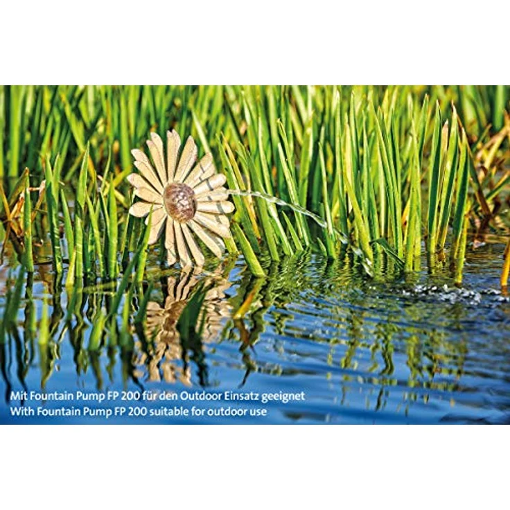 AQUANIQUE Speier Set Gänseblümchen grau SSDW 200i, Wasserspiel mit 200 l/h Förderleistung, inkl. Pumpe und 1,5m Kabel, dekorativer Metall-Wasserspeier für Gartendekoration – Bild 3