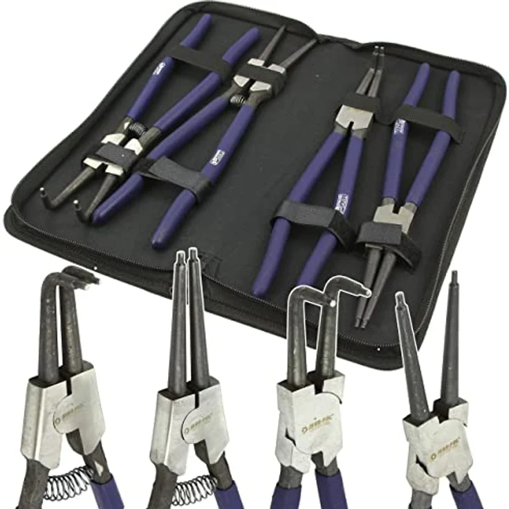 Mar-Pol Seeger Elastische Ringzange Set, 12 Zoll (300 mm), 4 Stück mit gebogenen und geraden Spitzen, inkl. Tasche – Bild 1
