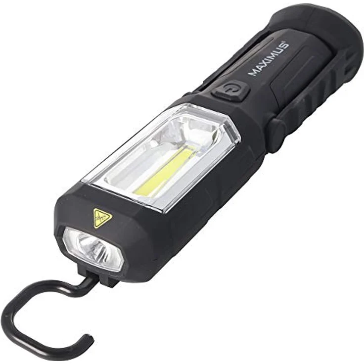 Maximus Arbeitlampe M-WKL-012-DU, LED COB Handlampe mit 240/60 Lumen, 90° drehbar, stoßfest und spritzwassergeschützt, inkl. 3xAA Batterien – Bild 3