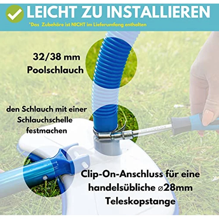 Amapool Basics Pool-Bodensauger mit acht unteren Borsten I extra schwere Ausführung I Poolbürste mit Clip-On-Anschluss I Anschluss für Poolschlauch Ø 32/38 mm – Bild 4