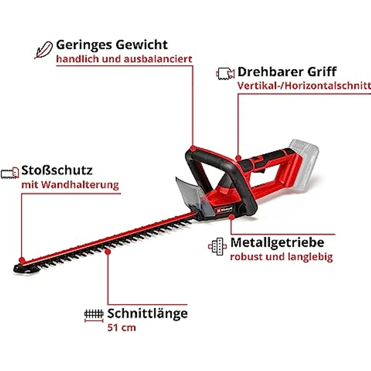 Einhell Akku-Heckenschere GC-CH 18/50 Li Solo Power X-Change (Li-Ion, 18V, Metallgetriebe, Alu-Messerabdeckung, inkl. Köcher, ohne Akku und ohne Ladegerät) – Bild 3