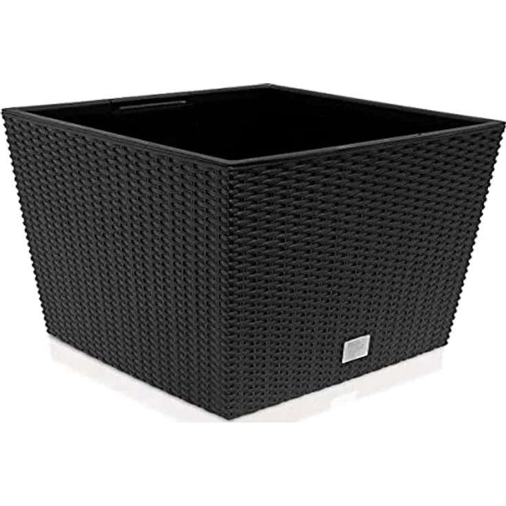 Prosperplast quadratisch Blumentopf in Rattan-Optik Rato Serie anthrazit Volumen 64 L, schwarz, 39 x 39 x 40,5 cm, DRTS400L-S433