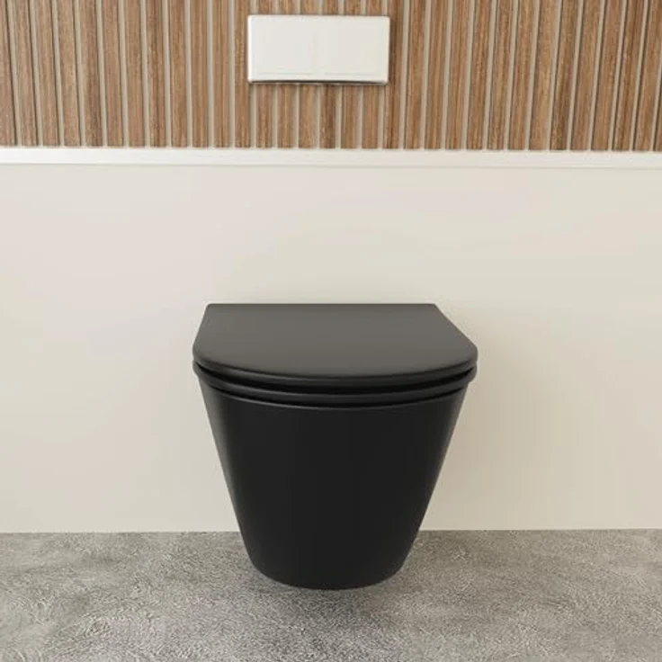 Alpenberger Hänge WC Schwarz Matt | Moderne Toiletten | Kloschüssel mit Toilettendeckel mit Absenkautomatik | Wand WC Spülrandlos – Bild 4