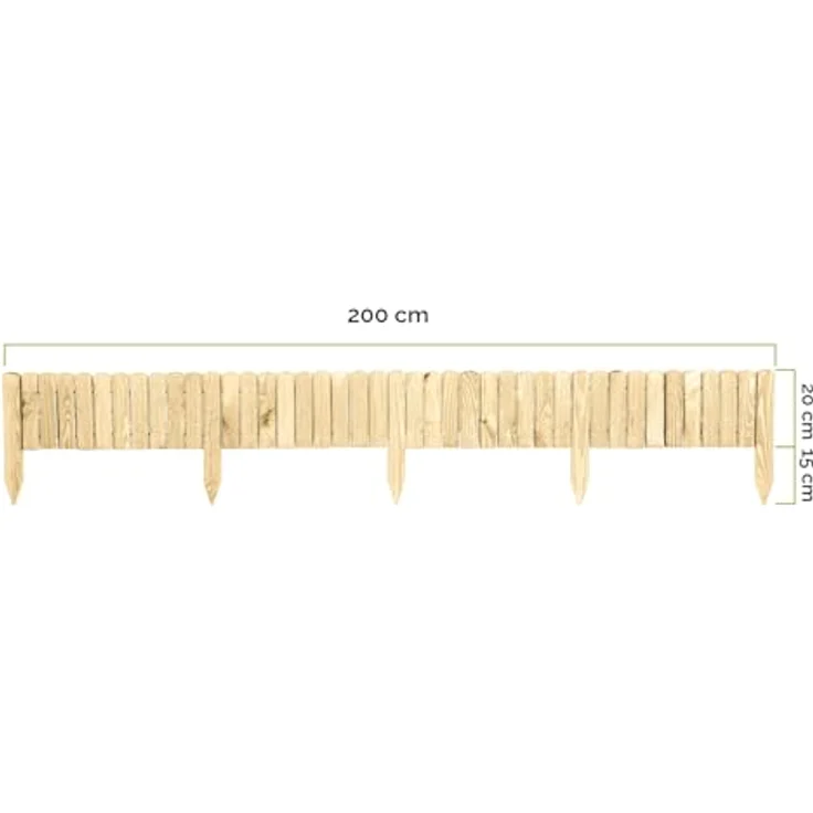 Garronda Beeteinfassung Holz Rollzaun Gartenzaun Flexibler Rollborder Rasenkante Palisade Umzäunung für Garten Länge: 200 cm GD-0046 (Natural, Nicht imprägniert, Höhe: 20 cm) – Bild 5