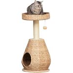 PawHut Katzenbaum Kratzbaum Kätzchen Möbel mit Katzenhöhle Ballspielzeug Sisal weiche Plüsch Höhe 82,5 cm Gelb