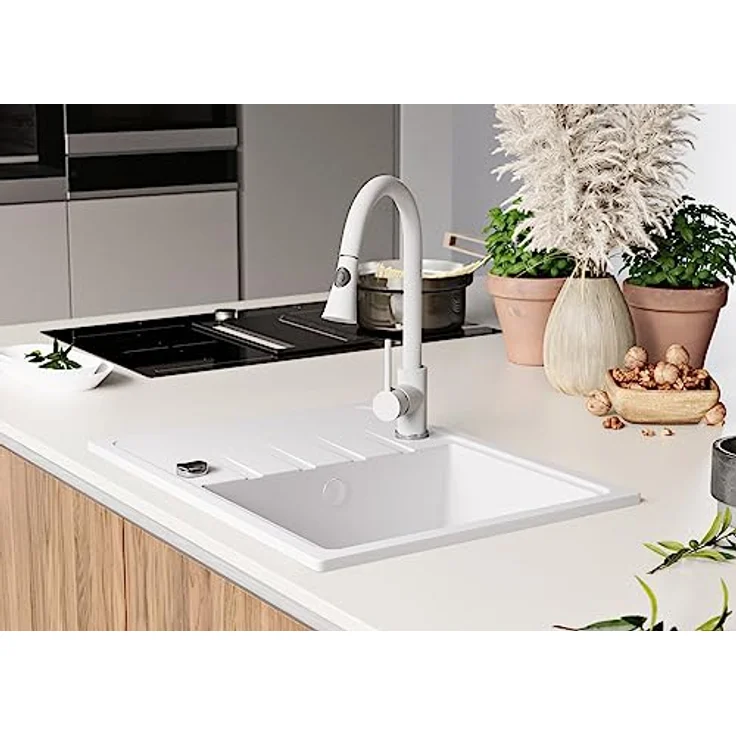 Primagran Spülbecken 1 Becken Mailand, Weiß 62x50cm - Hitzebeständig, schmutzabweisend, 35 Jahre Garantie – Bild 3