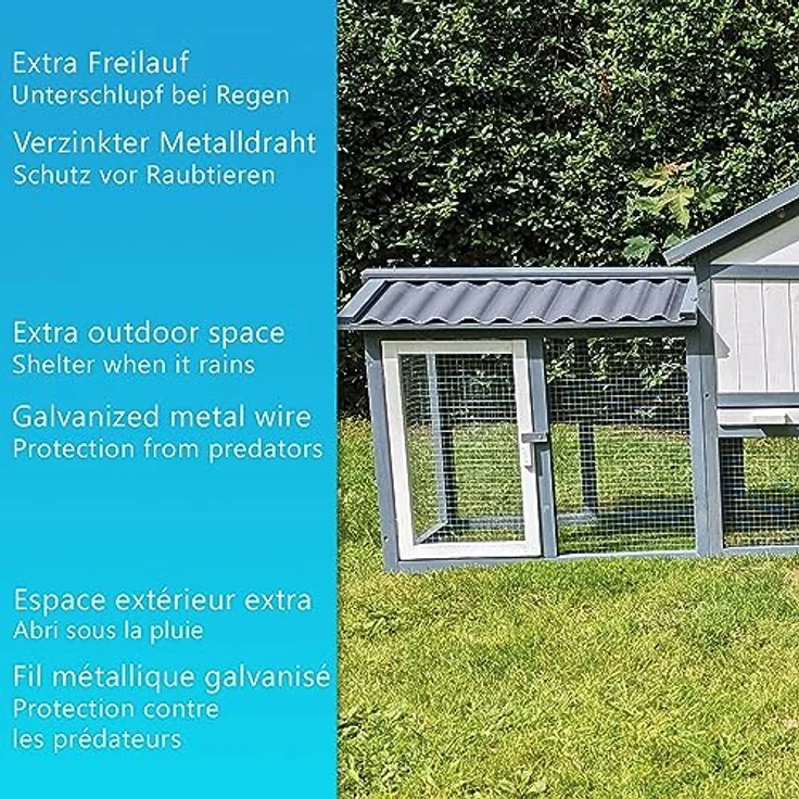 NYVI Hasenstall mit Auslauf - XXL Kleintierstall mit Gehege - PVC Dach - Winterfest & Wetterfest für Draußen - Einfache Montage, Langlebig - Outdoor Kaninchenstall 203x85x53cm Grau - Preisvergleich – Bild 3