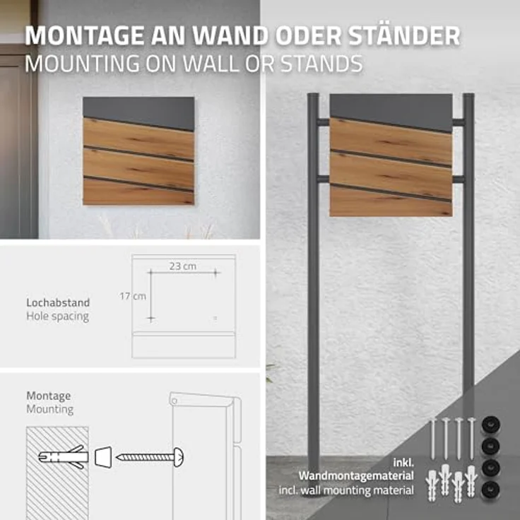 Briefkasten 37x36,5x11 cm Anthrazit-Holzoptik aus Stahl ML-Design – Bild 5