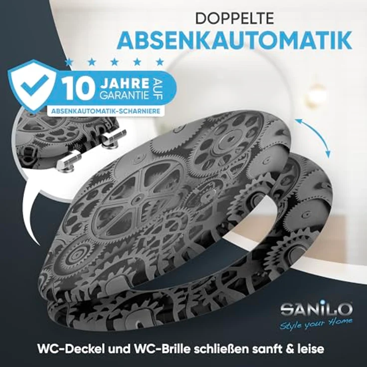 Sanilo WC Sitz Gears, Absenkautomatik aus hochwertigem Holz, pflegeleicht und antibakteriell, für alle handelsüblichen WC-Becken – Bild 3