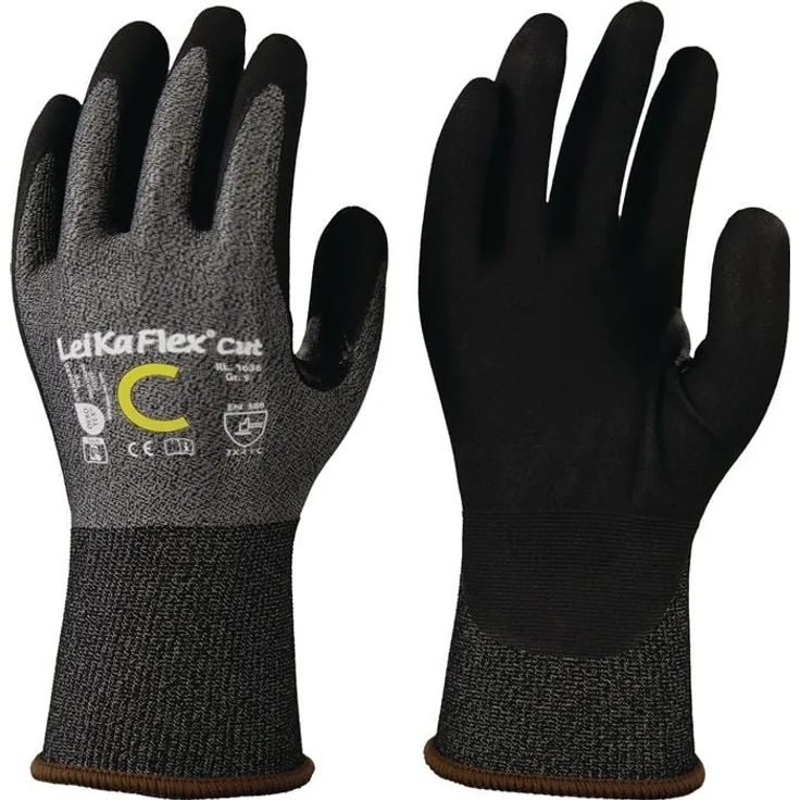 Richard Leipold LeiKaFlex® CUT RL 1636 Schnittschutzhandschuhe, grau/schwarz, EN 388, Schnittschutz Level C, touchscreenfähig, sehr gut geeignet für Industrie und Montage