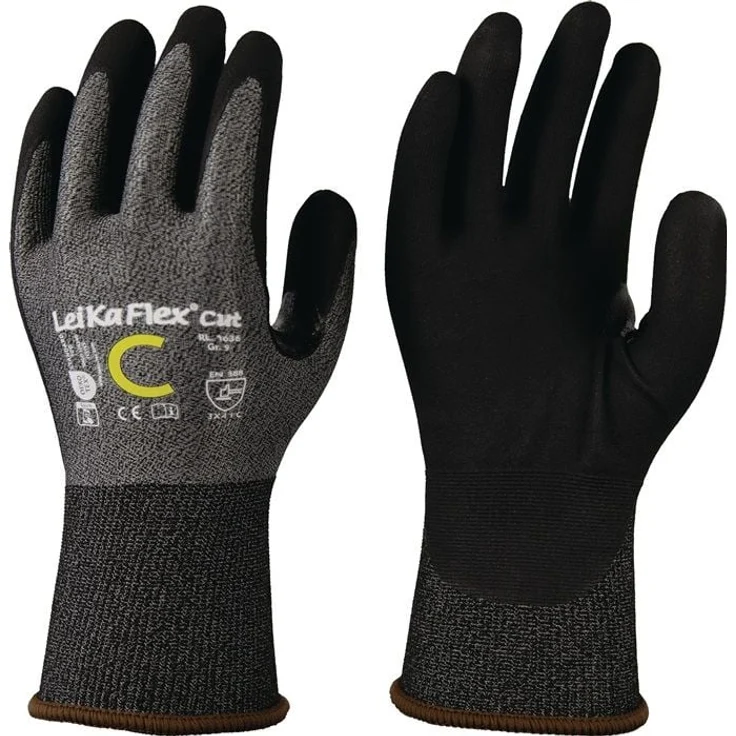 Richard Leipold LeiKaFlex® CUT RL 1636 Schnittschutzhandschuhe, grau/schwarz, EN 388, Schnittschutz Level C, touchscreenfähig, sehr gut geeignet für Industrie und Montage