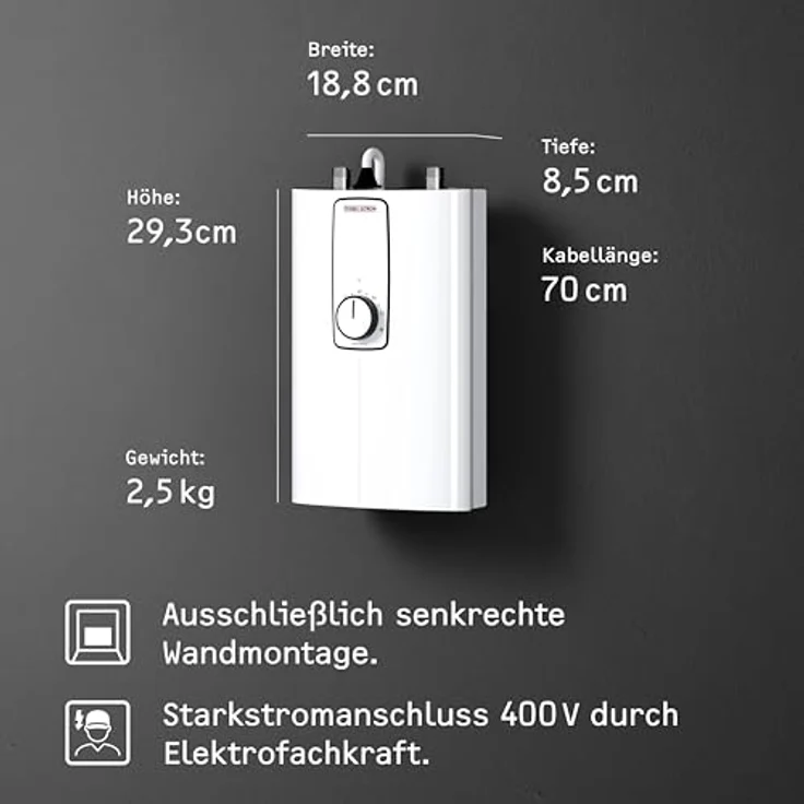 STIEBEL ELTRON DCE 11/13 kW, Elektronischer Kompakt Durchlauferhitzer für die Küche, solargeeignet, Untertischmontage, stufenlose Temperatureinstellung 20-60°C, Made in Germany – Bild 3