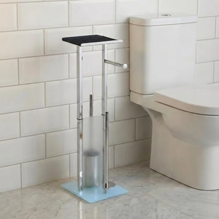 NUXIO HYLLA WC-Reinigungsbürste mit Papierhalter und Handyablage, 65 cm, Edelstahl, glänzend oder matt schwarz, modernes Design – Bild 1