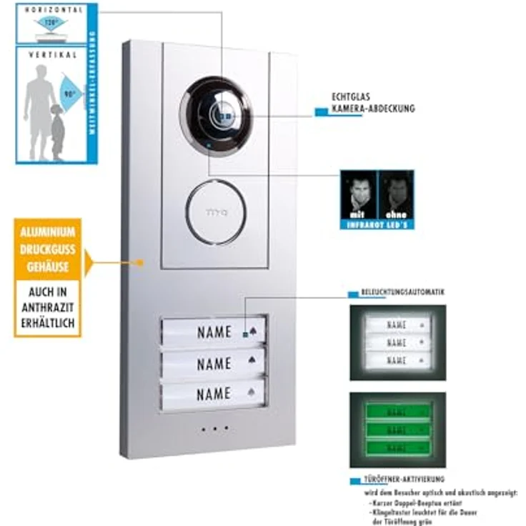 m-e modern-electronics VD ALU 6109, S/W Video-Türsprechanlage Komplett-Set, erweiterbar auf 3 Außen- und 4 Innenstationen, glänzend Weiß/Silber – Bild 2
