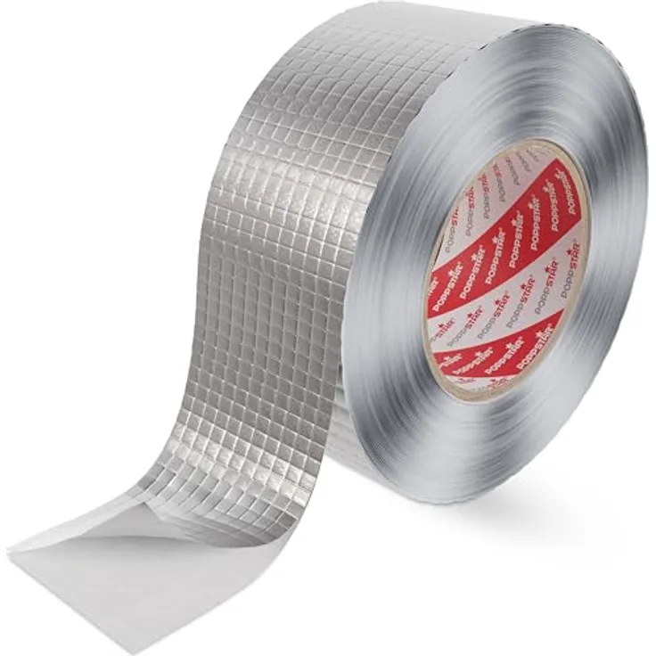POPPSTAR Aluminium-Klebeband netzverstärkt für Rohrisolierung & Dämmung, hitzebeständig 48mm x 50m, strahlungs- und hitzereflektiv, Dampfsperre, für Innen- und Außenbereich