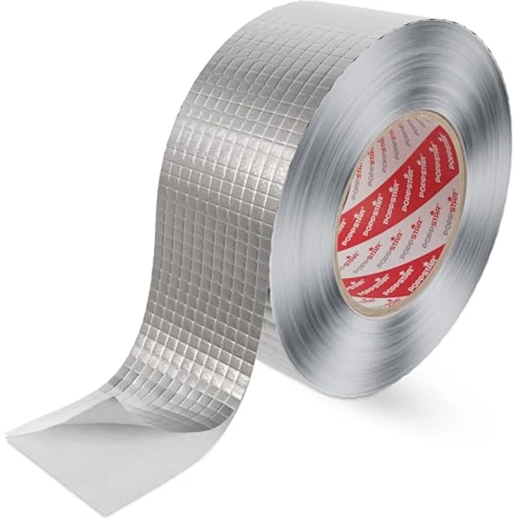 POPPSTAR Aluminium-Klebeband netzverstärkt für Rohrisolierung & Dämmung, hitzebeständig 48mm x 50m, strahlungs- und hitzereflektiv, Dampfsperre, für Innen- und Außenbereich – Bild 1