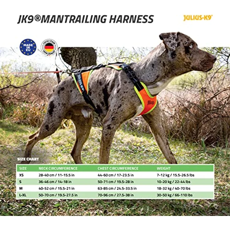 Julius-K9, 19MTR-FOR-XS-AMZ, Mantrailing & Outdoor Hundegeschirr, Größe: XS, UV orange mit neon Rand – Bild 2