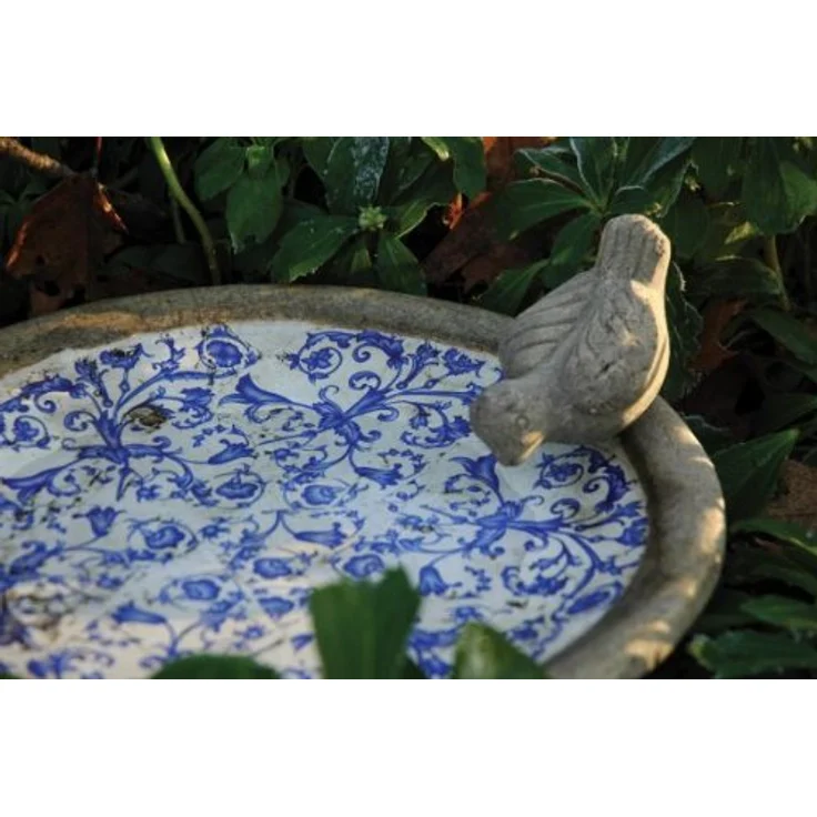 Esschert Design Vogeltränke, Vogelbad aus Keramik in blau-weiß, Ø ca. 34 cm – Bild 2