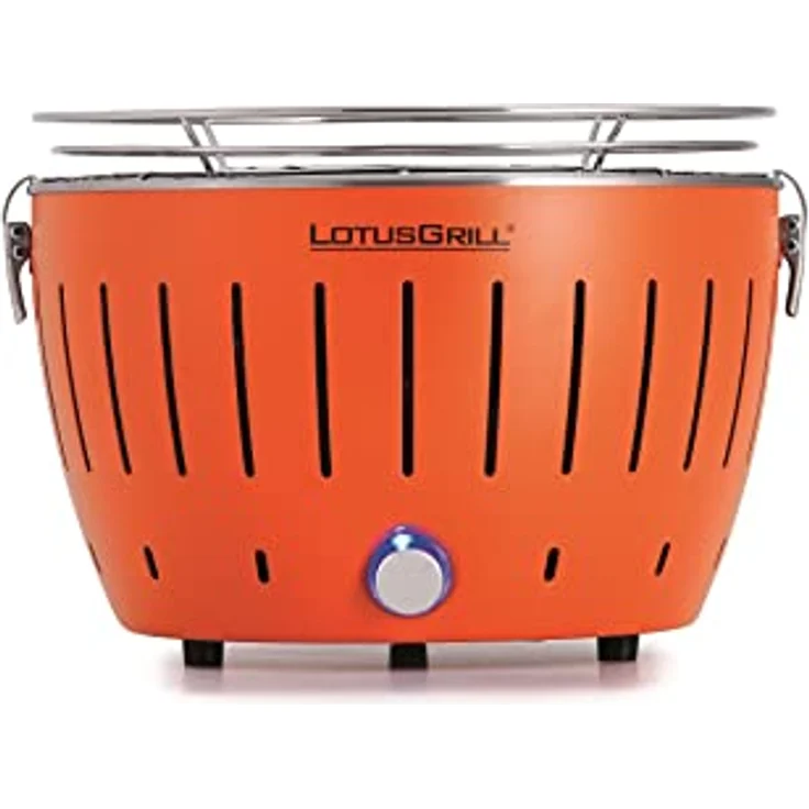 LotusGrill S Small Kompakt Starter-Set Mandarinenorange raucharme Holzkohlegrill mit 2,5 kg Buchenholzkohle, 200 ml Brennpaste, 1x Zange (Farbe nach Vorrat), 1x Tasche. Stromversorgung USB/Powerbank – Bild 2
