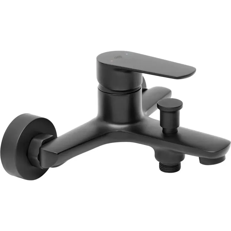 Swiss Aqua Technologies Einhebel-Wannenarmatur Aufputz, hochwertige Messingarmatur in Schwarz matt, 15 cm Ausladung, integriertem Luftsprudler, 9 l/min Durchflussrate