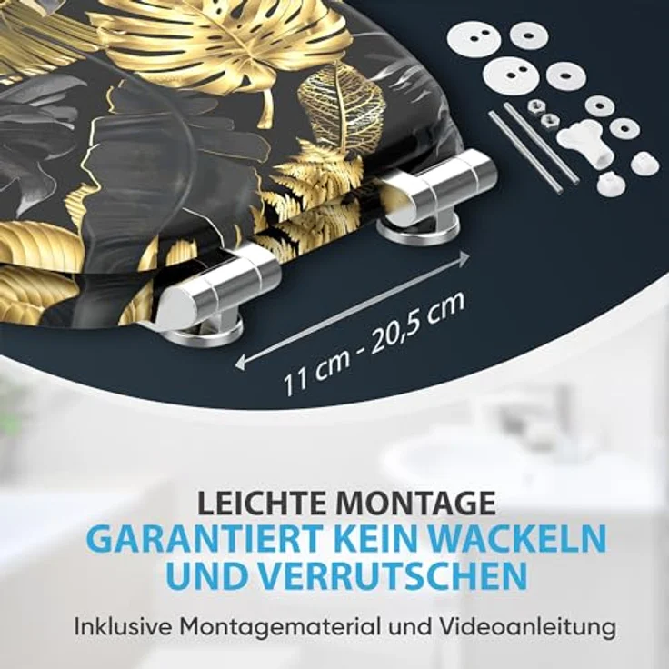 Sanilo WC Sitz Golden Leaves, Hochwertiger Holz-Toilettendeckel mit Absenkautomatik und antibakterieller Oberfläche – Bild 6