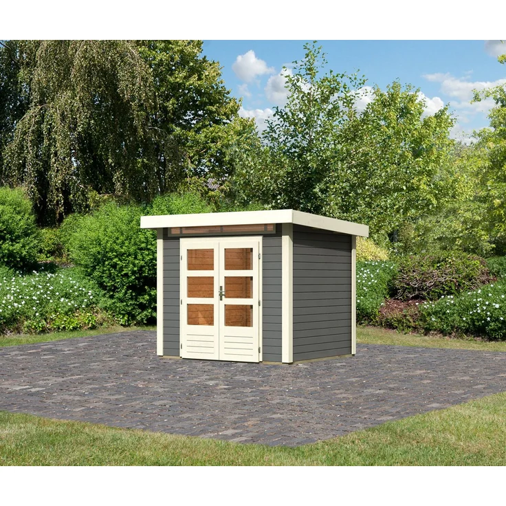 Karibu Gartenhaus Kandern 2, 28 mm, 276 x 232 cm, Pultdach, terragrau, ohne Anbau