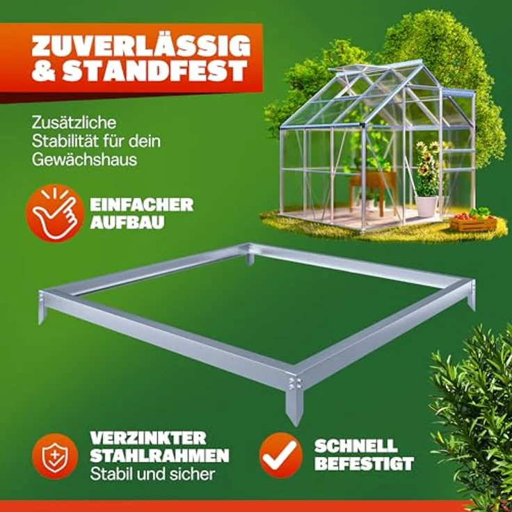 Gardebruk® Fundament für Gewächshaus 190x190cm, Stahl verzinkt, Sockel Stahlfundament Treibhaus Rahmen, Bodenverankerung – Bild 2