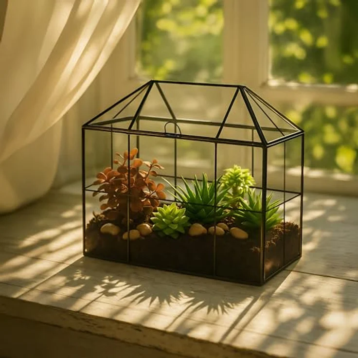 Relaxdays Großes Pflanzenterrarium in Hausform, Glas, ideal für Sukkulenten und Moos, Maße 27 x 30 x 15 cm – Bild 2