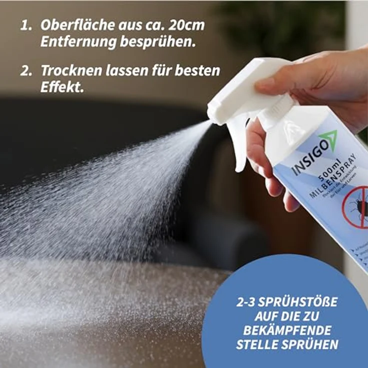 INSIGO Biozidfreie Milben Abwehr 3L – Fleckenfreies Milbenspray für Hausstaubmilben abwehren, deutsche Qualitätsmarke – Bild 5