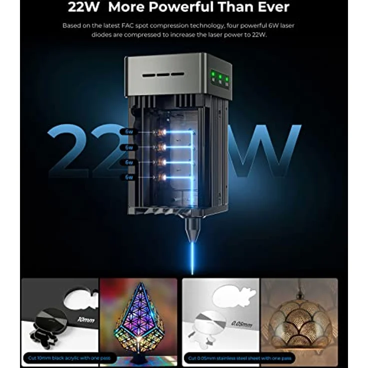 Creality Falcon 2 Laser Graviermaschine, 22W Ausgangsleistung lasergravur maschine mit Air Assist 25000mm/min, Laser Cutter für Metall, Glas, Acryl, 400x415mm – Bild 2