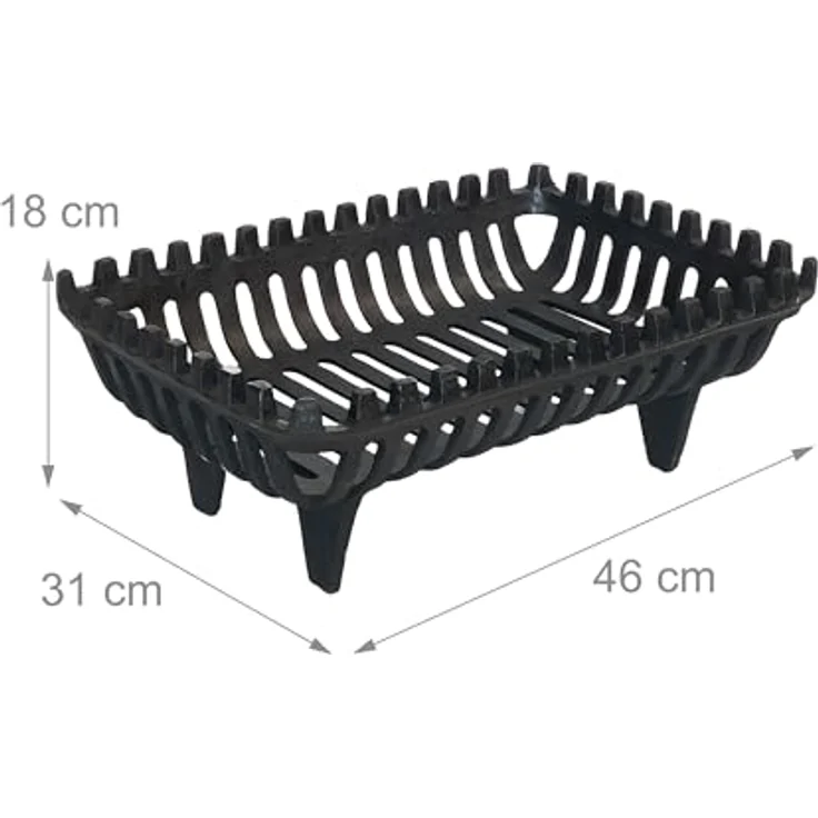 Relaxdays Kaminrost, Schwarz, Gusseisen, 46x18x31 cm, optimierte Brenneffizienz für Kamin und Grillkamin – Bild 3