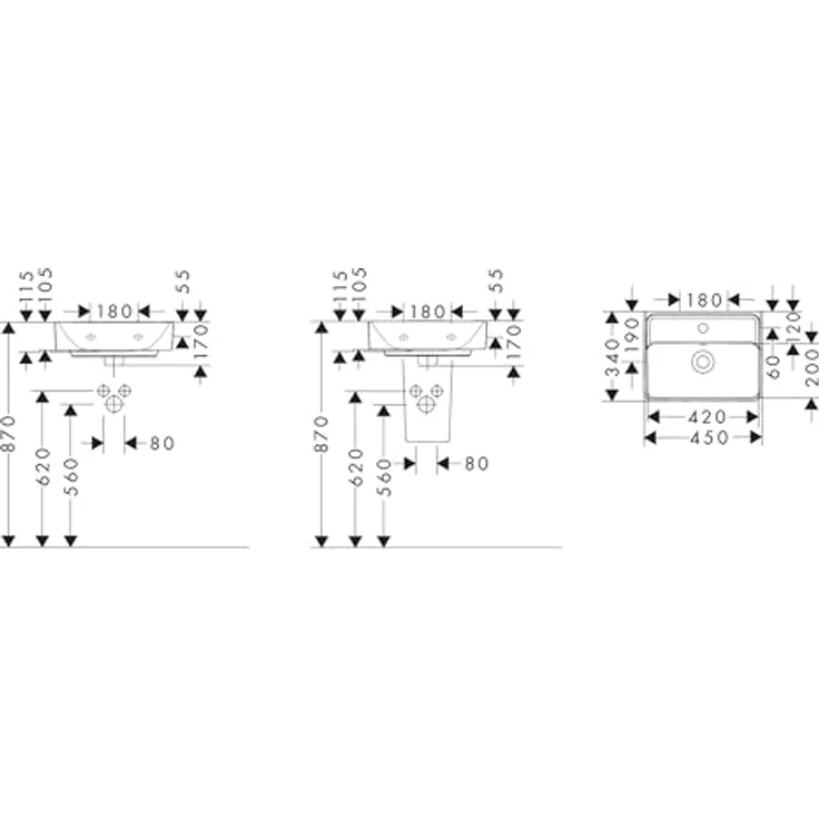 hansgrohe Xanuia Q Handwaschbecken, 1 Hahnloch mit Überlauf, 450x340mm, weiss – Bild 2