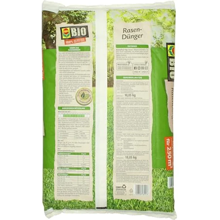 Compo Bio-Rasendünger 10,05 kg, 100% natürliche Inhaltsstoffe, für 250 m², sofort- und langzeitwirksam, staubarm, unbedenklich für Mensch und Tier – Bild 9