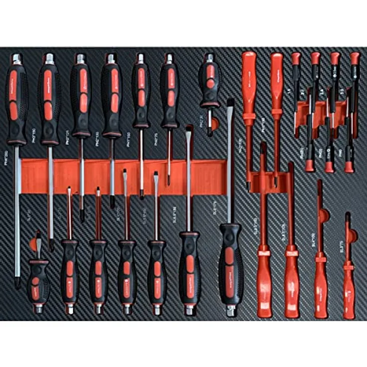 Mephisto Werkzeugeinlage Werkzeug Set Pro Line Werkstattwageneinlage Schraubendrehersatz Set, 27 tlg. in Carbonoptik