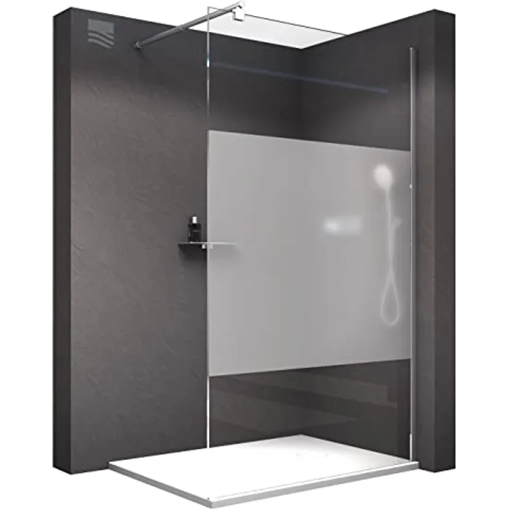 Bernstein Duschabtrennung Walk-In EX101, 10mm Echtglas mit Milchglas-Streifen, Chrom-Wandprofil, 160cm, Nano-Beschichtung