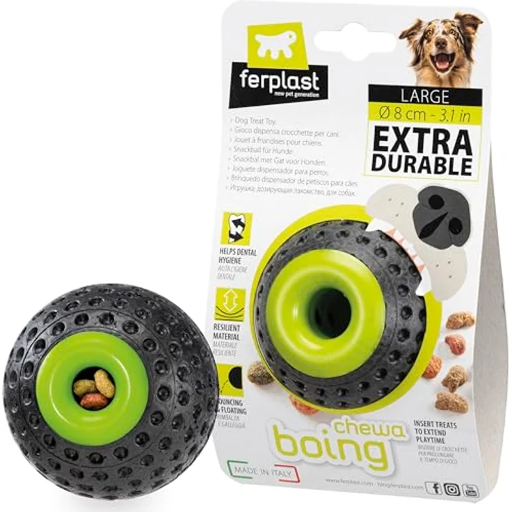 Ferplast CHEWA Boing Groß Futterball für Hunde, Schwarzer Futterspender aus strapazierfähigem, ungiftigem Material, Zahnhygiene, Springt und Schwimmt – Bild 1