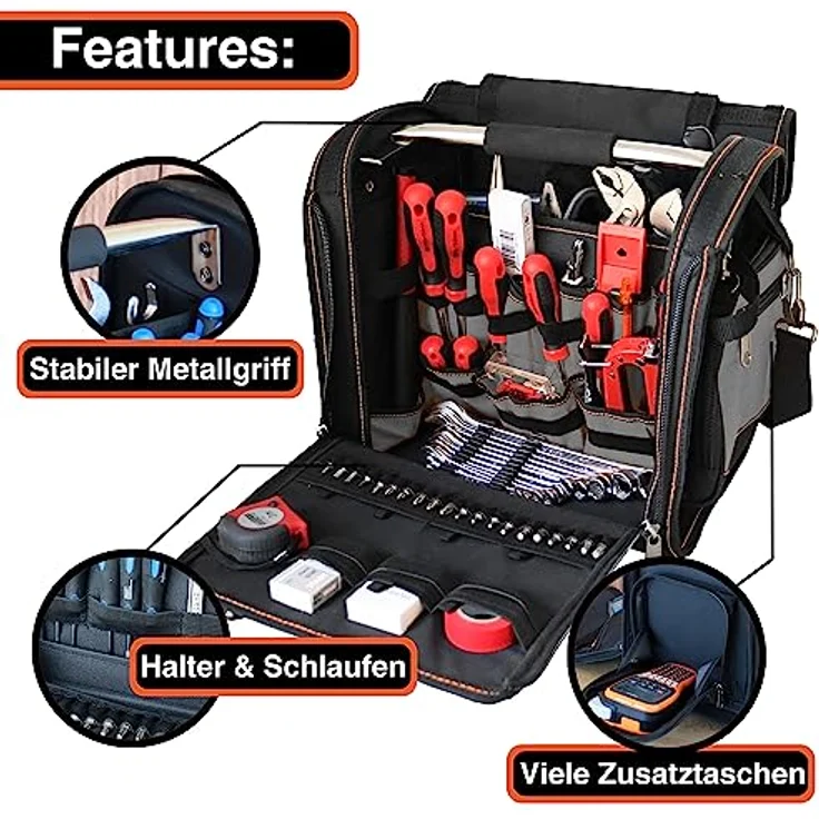 YPC Foreman Werkzeugtasche XL – Wasserfest, Reißfest, 20 kg Tragkraft, Grau-Schwarz – Bild 3