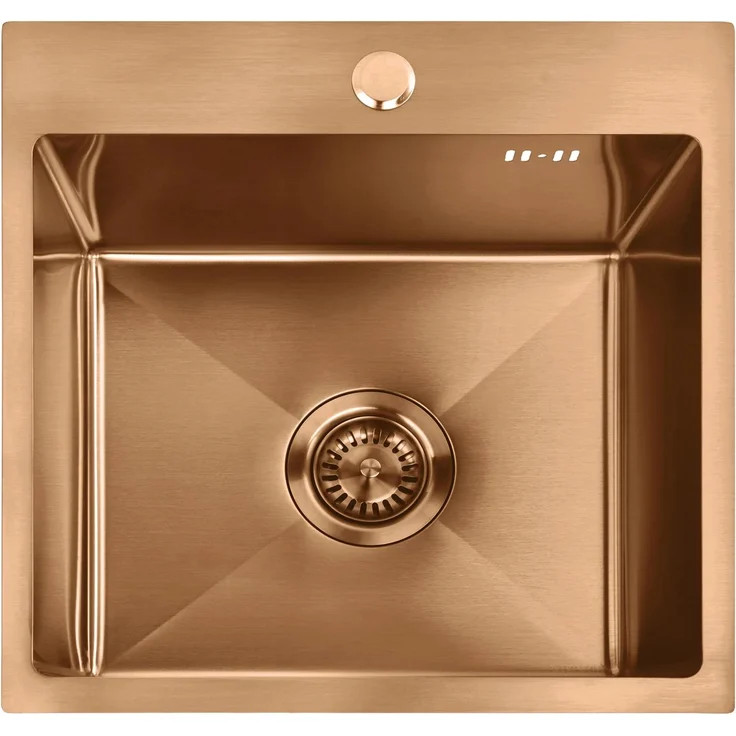 Rea Leo 40, Edelstahlspüle mit gebürsteter Kupfer Küchenarmatur, 2 mm Edelstahl AISI 304, tiefes Becken