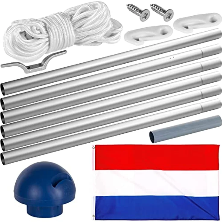 FLAGMASTER Teleskop Fahnenmast Aluminium 6,50m, 5-fach höhenverstellbar, inkl. 30 Flaggen zur Wahl, Komplettset mit Bodenhülse – Bild 2