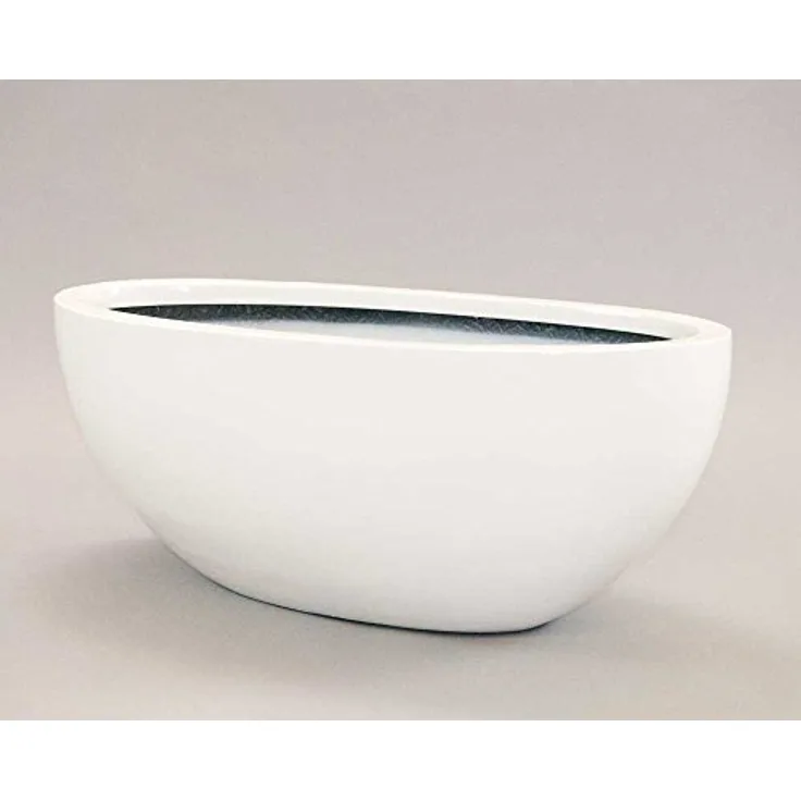 Elegant Einrichten Pflanzkübel Fiberglas Oval 51x23xH18cm Hochglanz-Weiß, pflegeleicht und frostsicher
