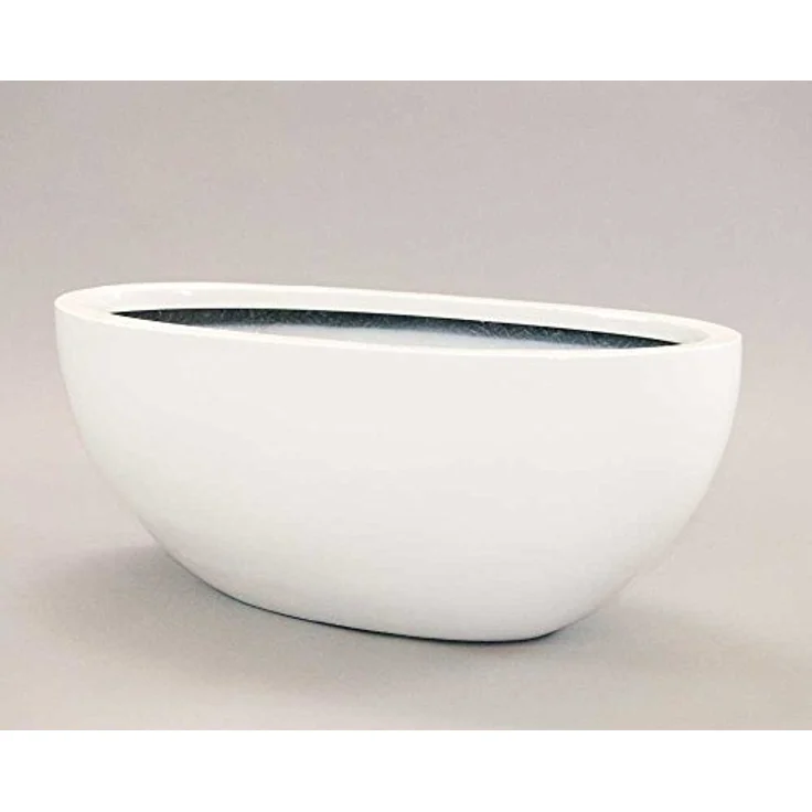 Elegant Einrichten Pflanzkübel Fiberglas Oval 51x23xH18cm Hochglanz-Weiß, pflegeleicht und frostsicher – Bild 1