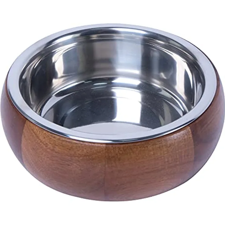 Dehner Lieblinge Hunde-Napf, 23 cm, Höhe 7.8 cm, Holz/Edelstahl, braun