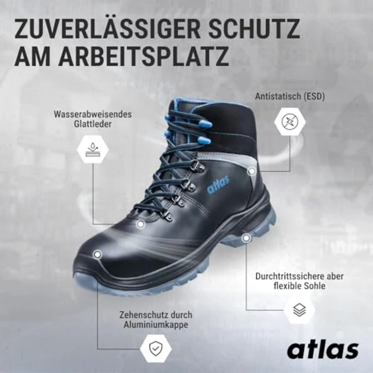 ATLAS Sicherheitsstiefel SL 845 XP ESD S3 SRC, waterproofes Glattleder, metallfreie Durchtritthemmung, schwarz/royal blau, Gr. 49 W.10 – Bild 2