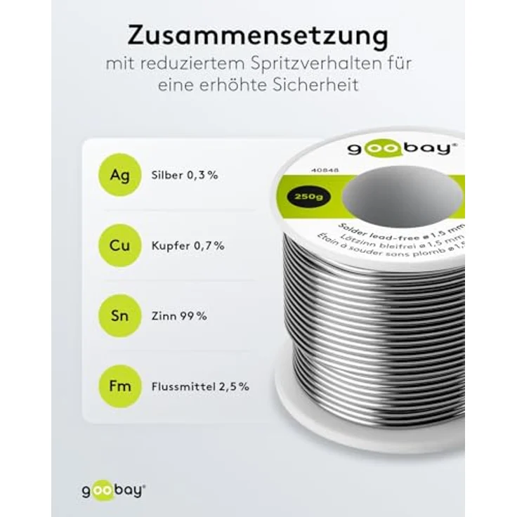 Goobay 40848 Lötzinn bleifrei, ø 1, 5 mm, 250 g Markenlötzinn mit einem Silberanteil (Ag) von 0, 3% – Bild 4