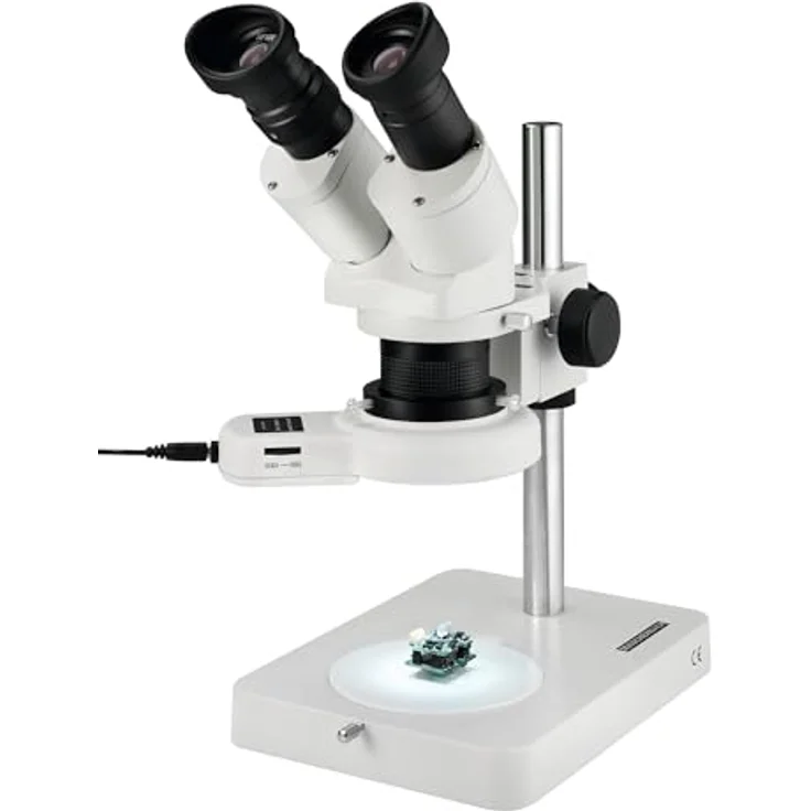 ESCHENBACH OPTIK Stereo Mikroskop mit Stand; 10x-20x Auflicht-/ Stereomikroskop; Mikroskop mit 20x Vergrößerung; mit LED Ringbeleuchtung – Bild 2