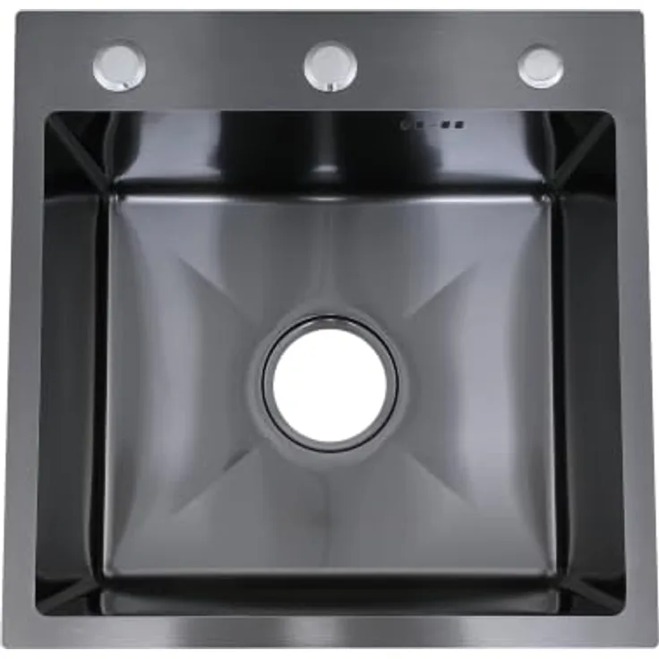 Faizee Home Edelstahlspüle Schwarz, SUS304 mit Zubehör, ohne Armatur, 45x45x22 cm